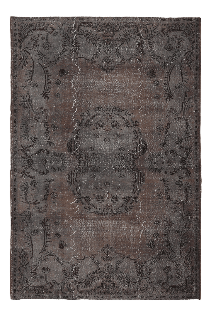 Vintage Isparta Turkish Area Rug 5x8 ft — Gray & Brown Overdyed