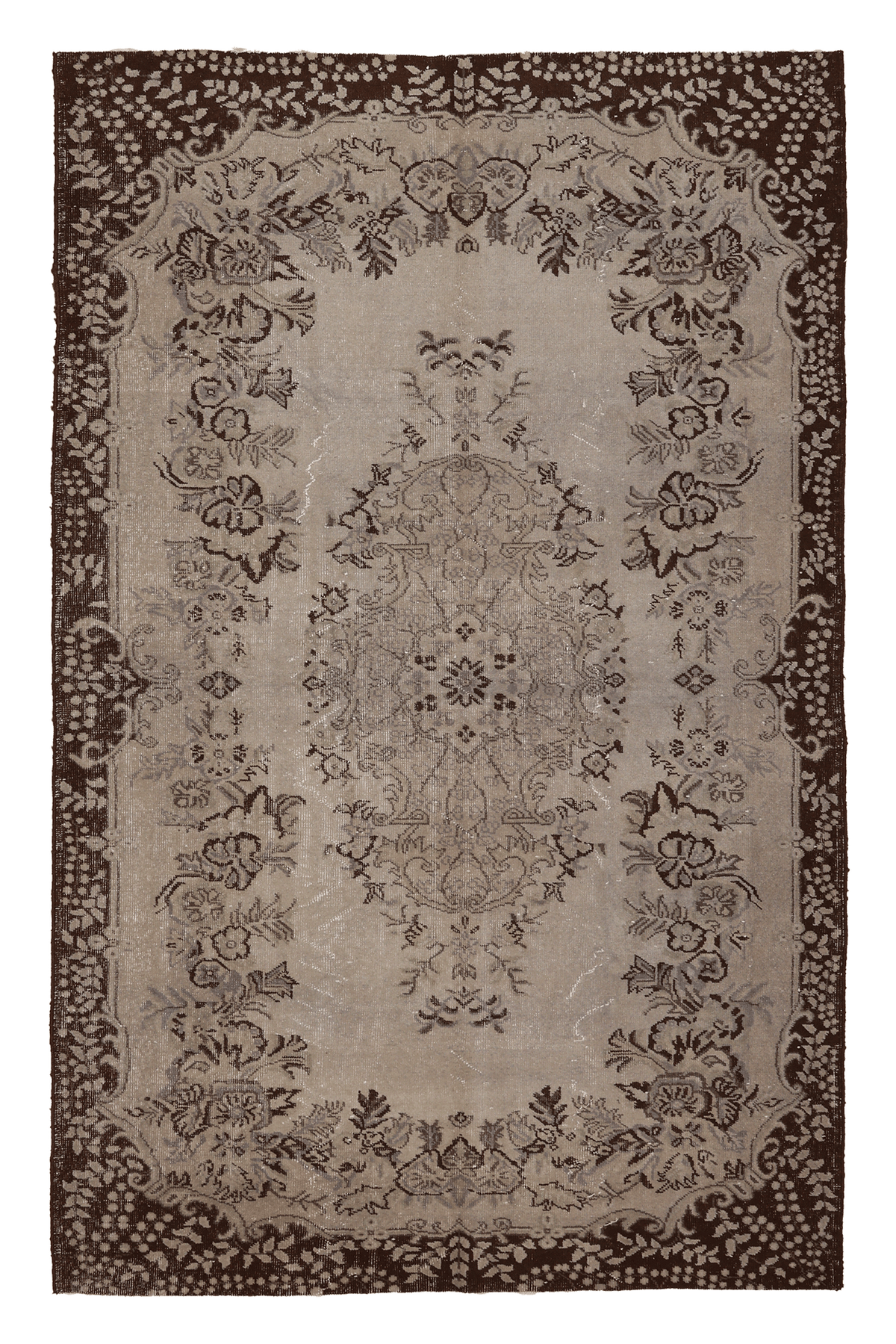 Vintage Isparta Turkish Area Rug 5x9 ft — Beige & Brown Floral (No. 39553)