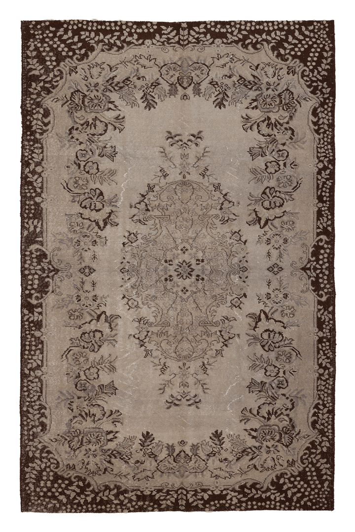Vintage Isparta Turkish Area Rug 5x9 ft — Beige & Brown Floral (No. 39553)