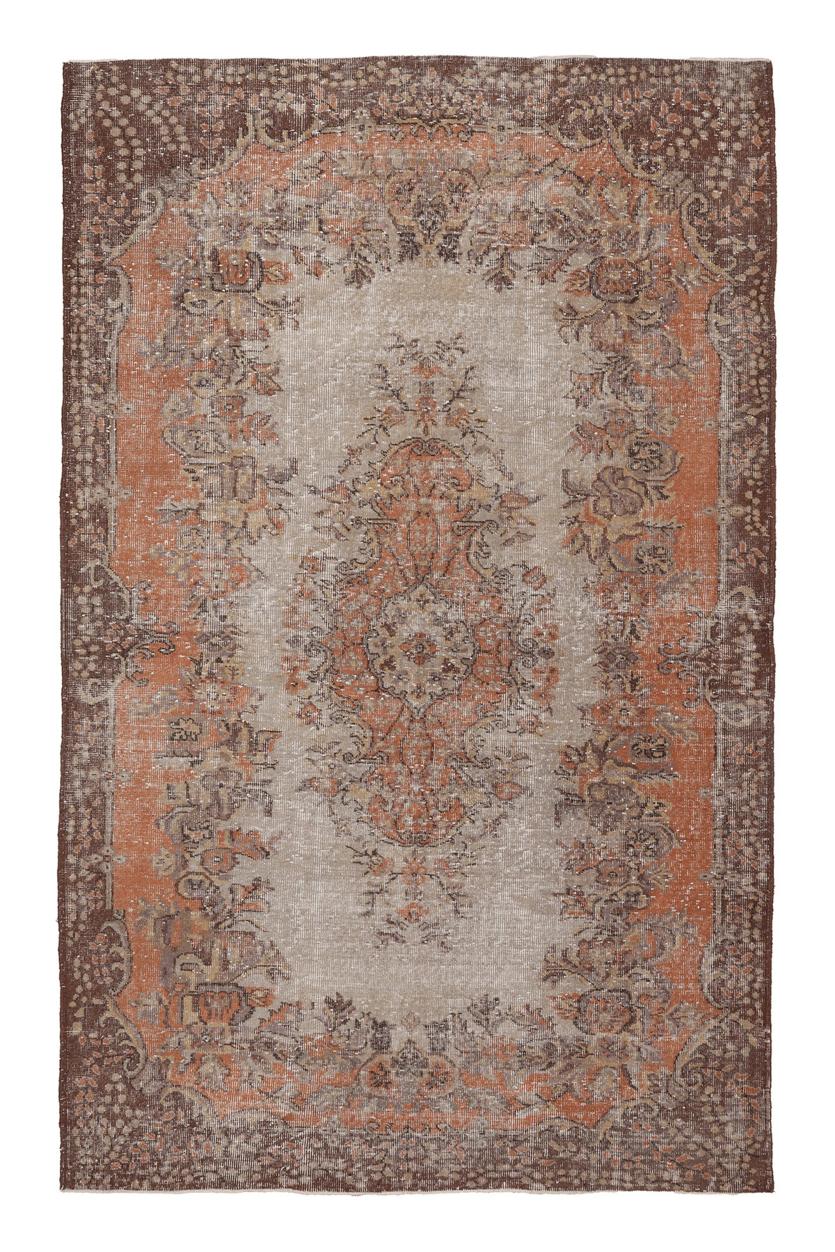 Vintage Isparta Turkish Area Rug 5x9 ft — Orange & Brown Floral