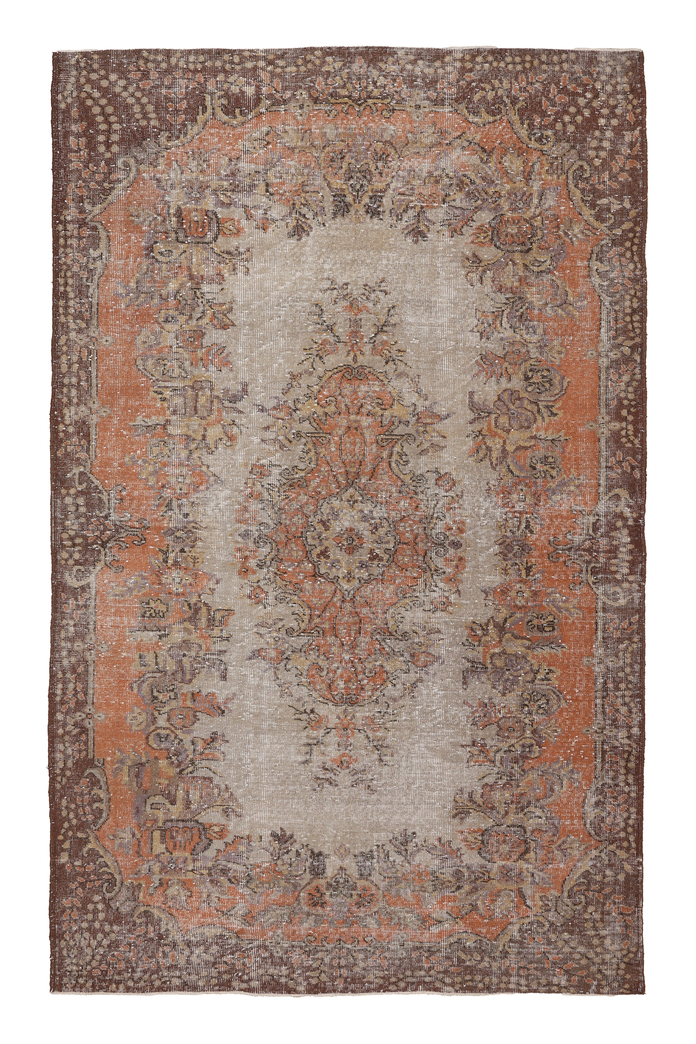 Vintage Isparta Turkish Area Rug 5x9 ft — Orange & Brown Floral