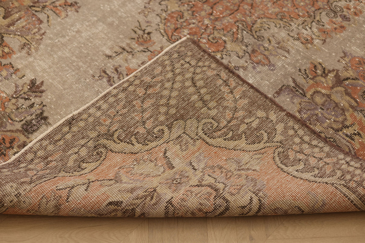 Vintage Isparta Turkish Area Rug 5x9 ft — Orange & Brown Floral