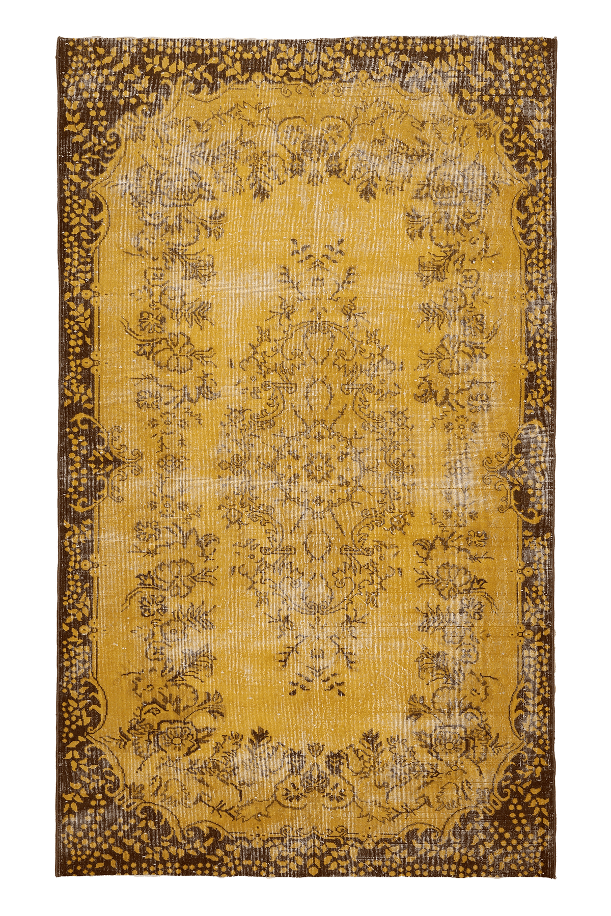 Vintage Isparta Turkish Area Rug 5x9 ft — Yellow & Brown Floral