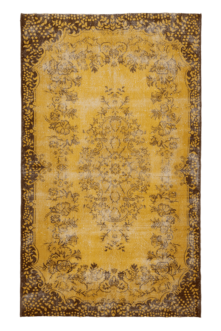 Vintage Isparta Turkish Area Rug 5x9 ft — Yellow & Brown Floral