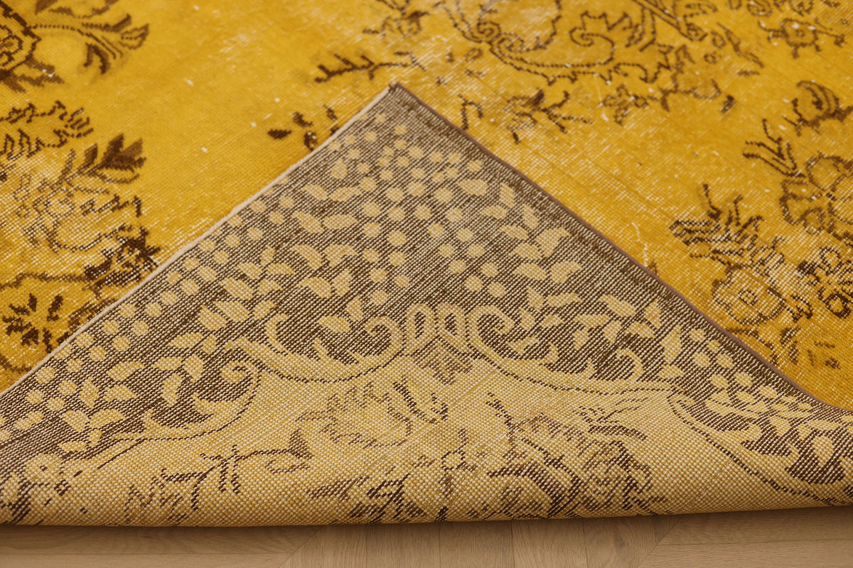 Vintage Isparta Turkish Area Rug 5x9 ft — Yellow & Brown Floral