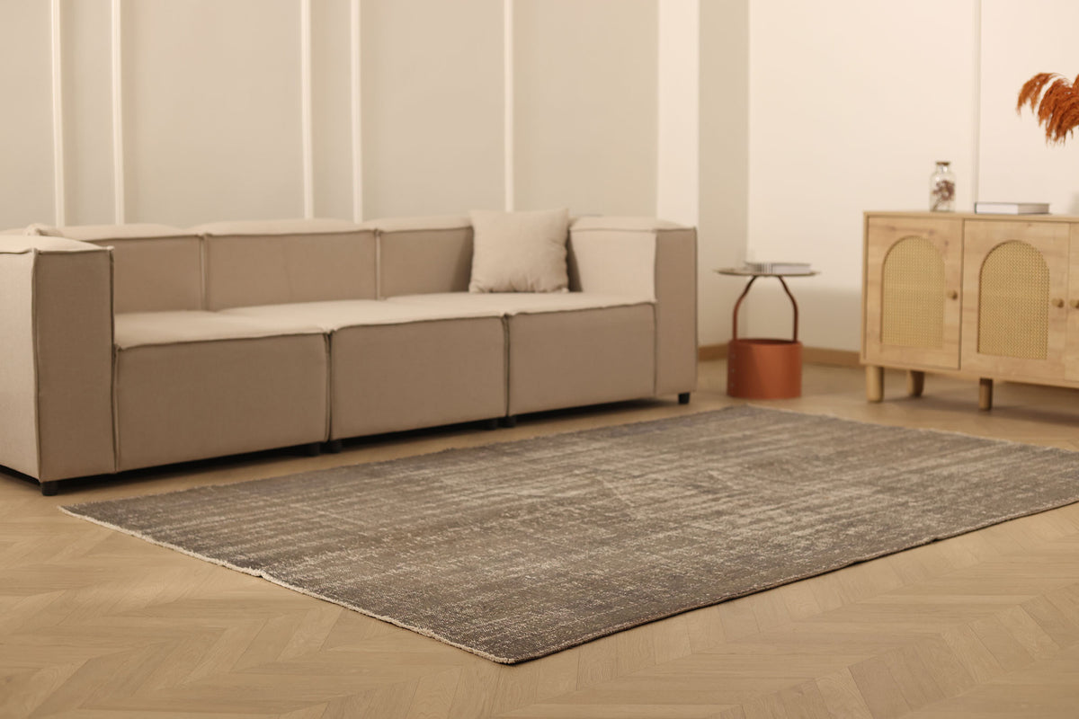 Vintage Manisa Turkish Area Rug 6x9 ft — Gray & Brown Overdyed