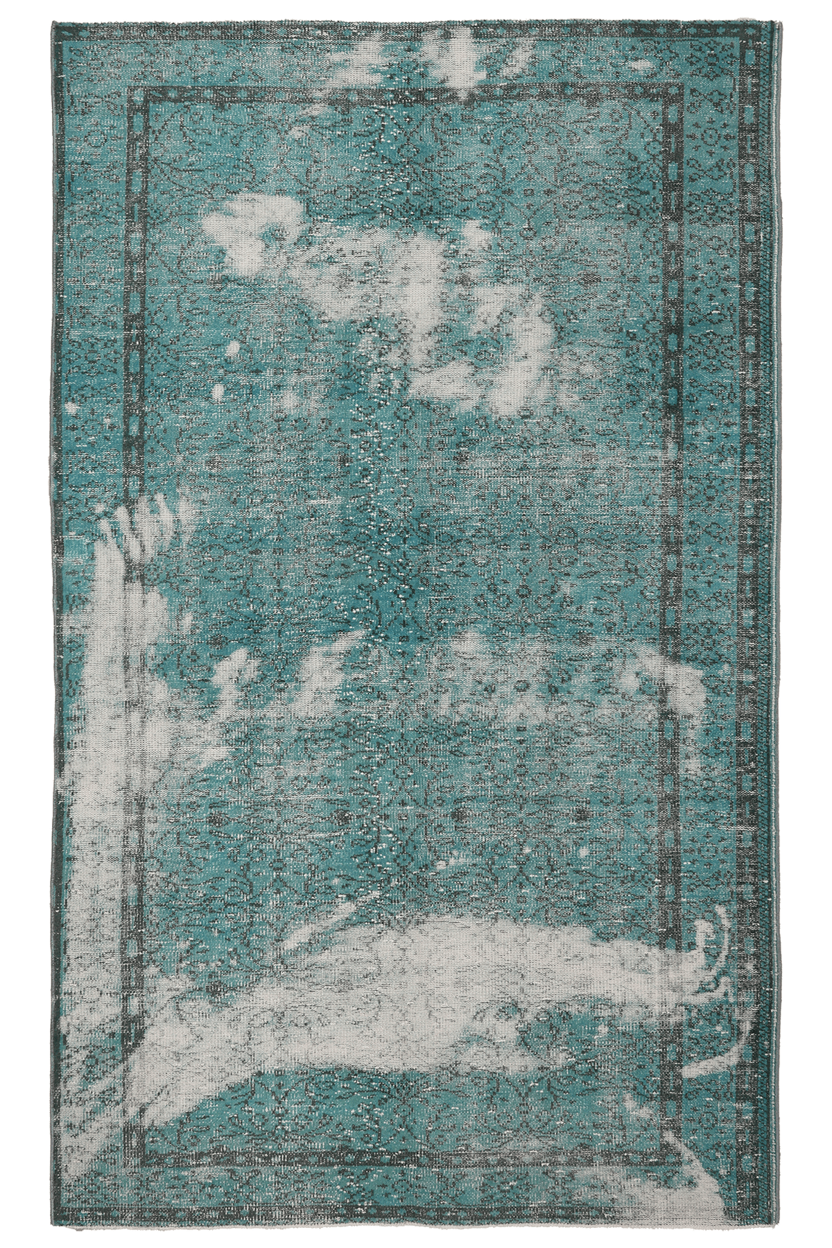 Vintage Manisa Turkish Area Rug 5x8 ft — Blue & White Overdyed