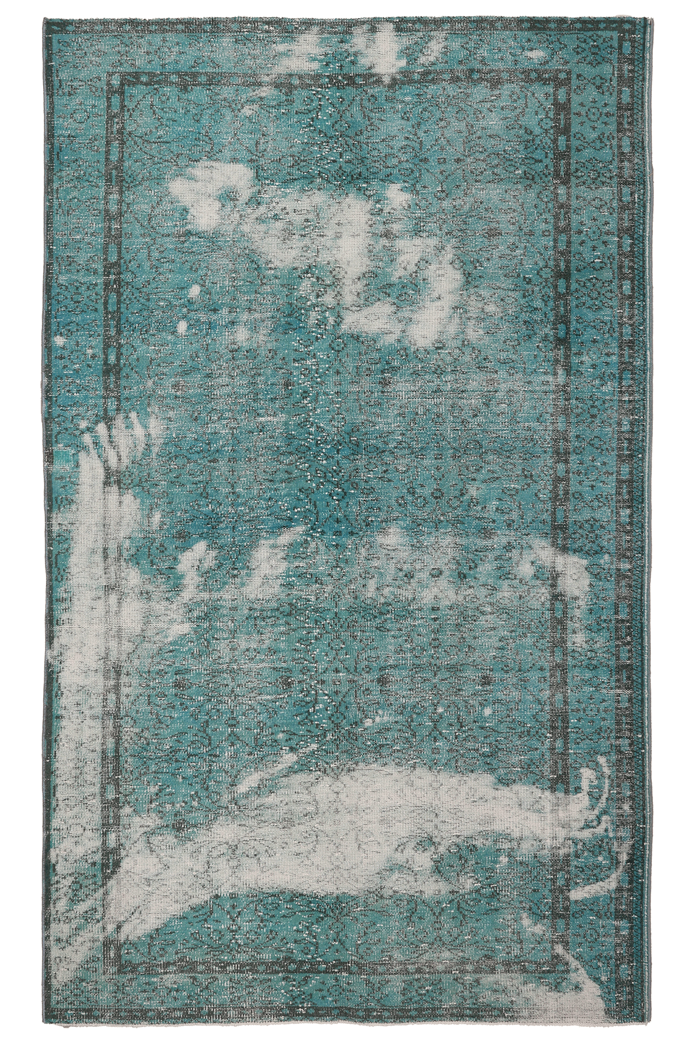 Vintage Manisa Turkish Area Rug 5x8 ft — Blue & White Overdyed