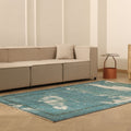 Vintage Manisa Turkish Area Rug 5x8 ft — Blue & White Overdyed
