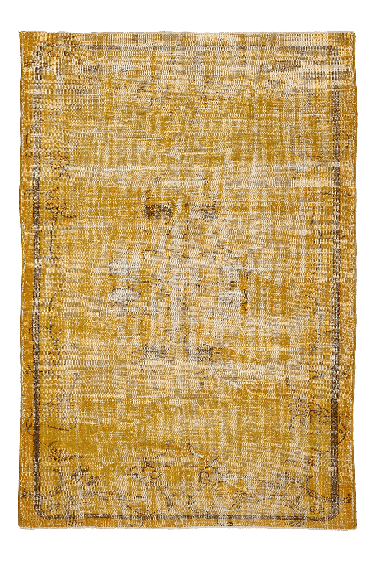 Vintage Manisa Turkish Area Rug 5x8 ft — Yellow & Brown Distressed