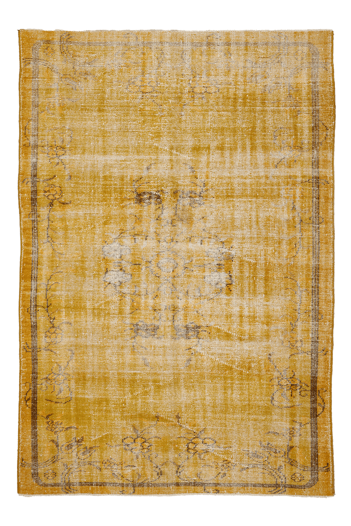 Vintage Manisa Turkish Area Rug 5x8 ft — Yellow & Brown Distressed