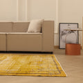 Vintage Manisa Turkish Area Rug 5x8 ft — Yellow & Brown Distressed