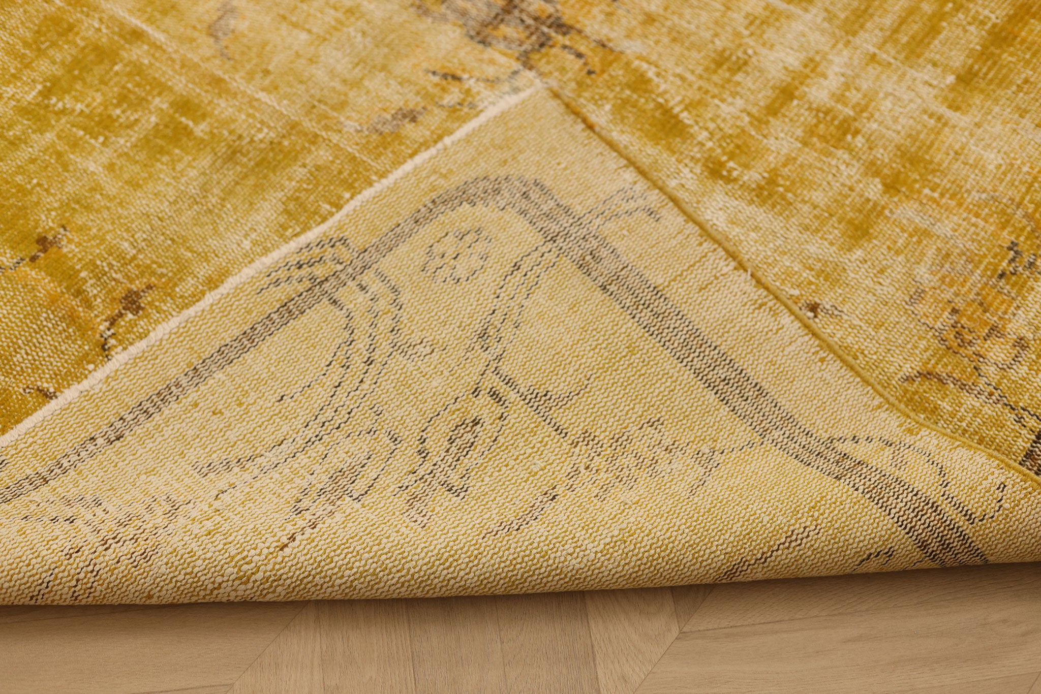Vintage Manisa Turkish Area Rug 5x8 ft — Yellow & Brown Distressed