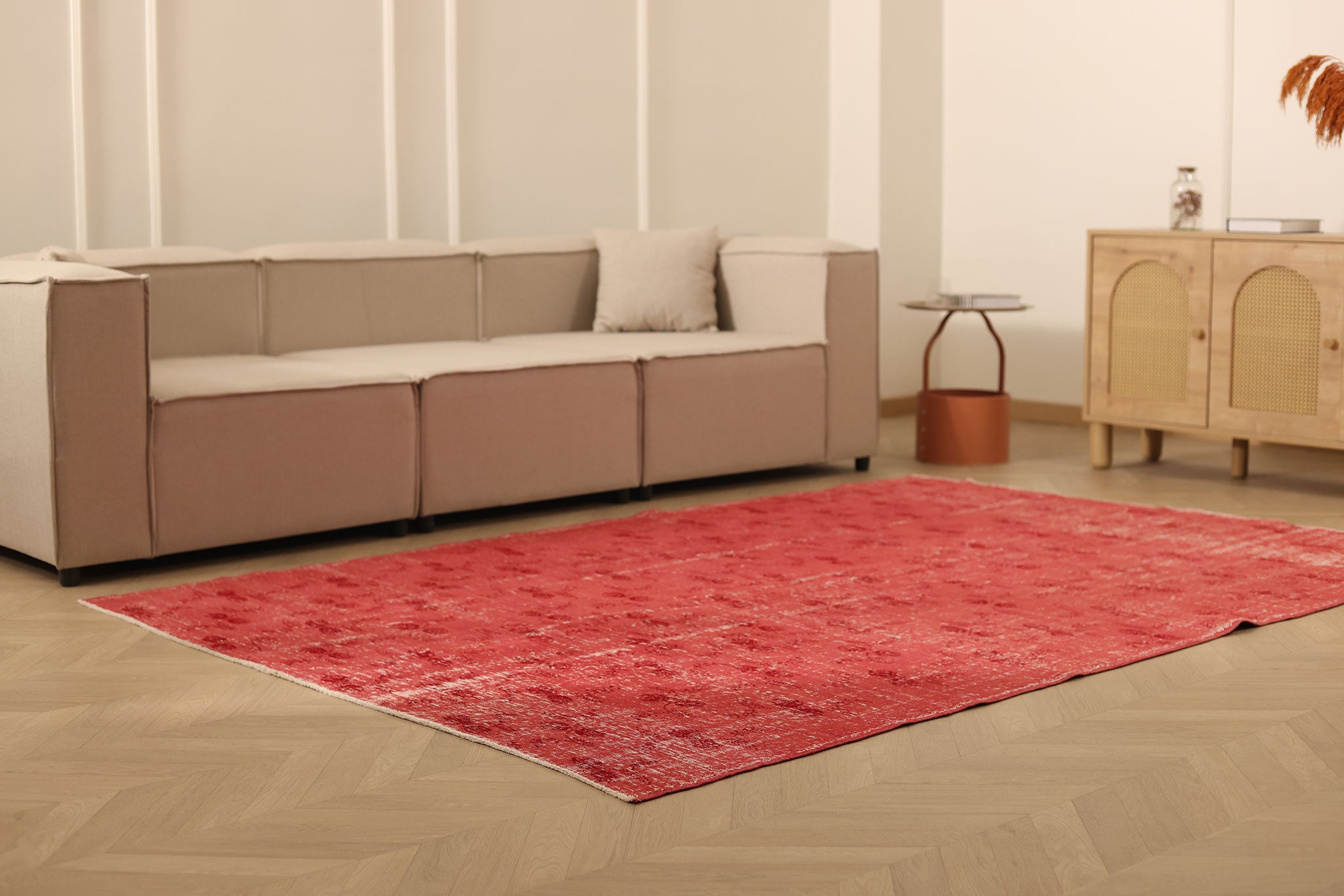 Vintage Isparta Turkish Area Rug 6x9 ft — Red Overdyed (No. 39560)