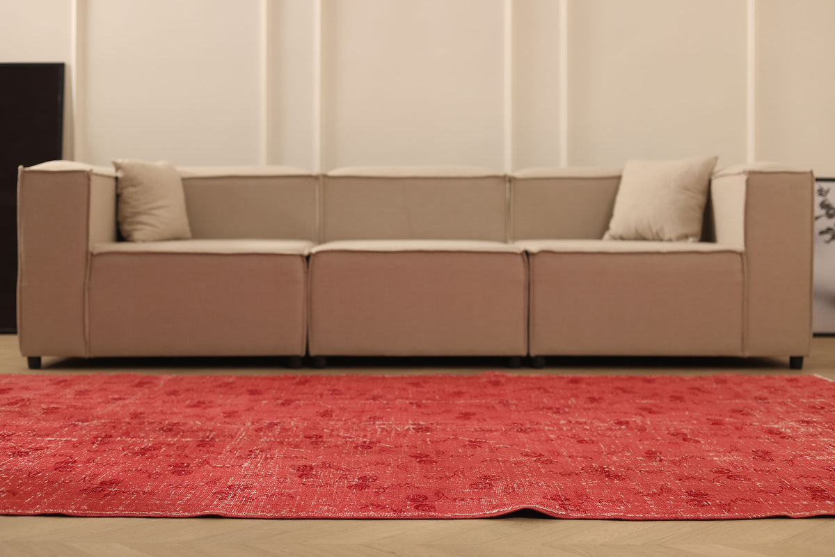 Vintage Isparta Turkish Area Rug 6x9 ft — Red Overdyed (No. 39560)