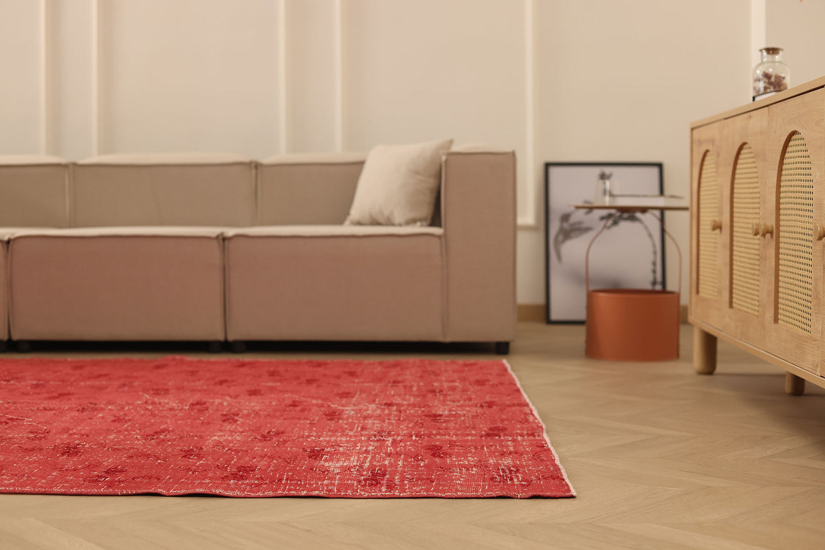 Vintage Isparta Turkish Area Rug 6x9 ft — Red Overdyed (No. 39560)