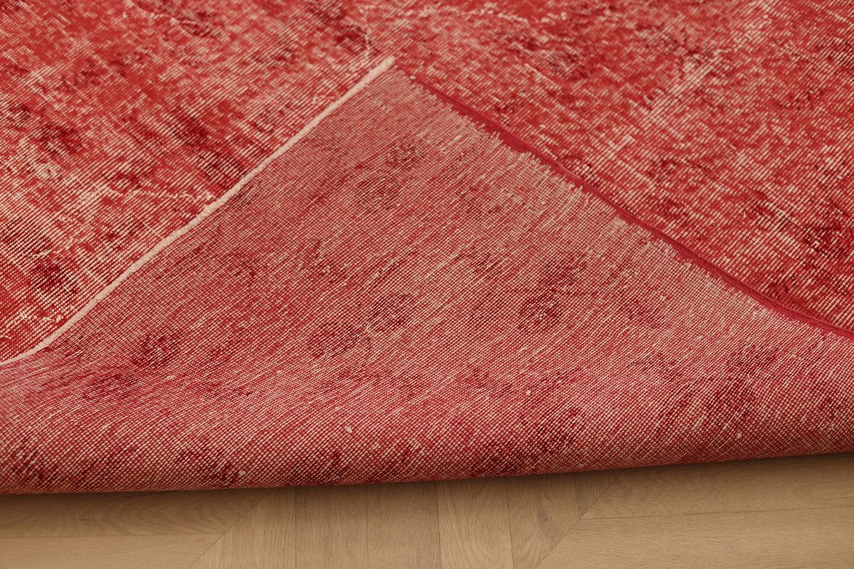 Vintage Isparta Turkish Area Rug 6x9 ft — Red Overdyed (No. 39560)