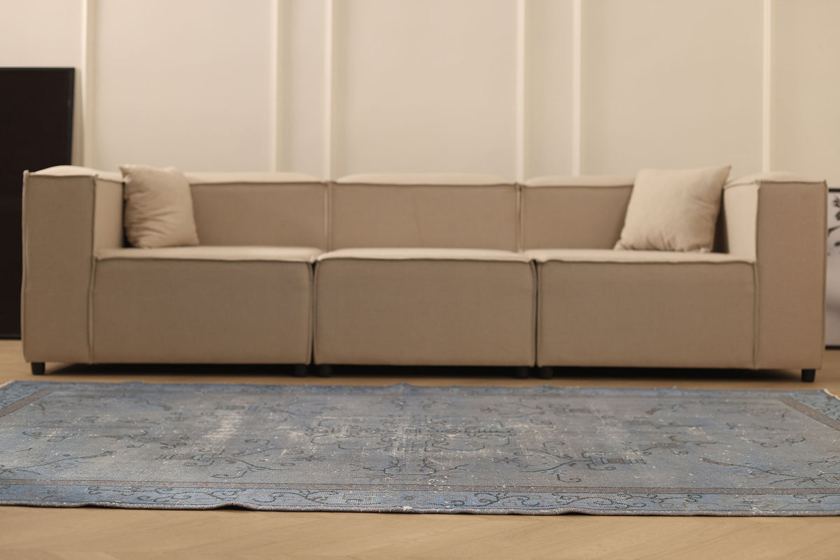 Vintage Isparta Turkish Area Rug 5x8 ft — Gray & Blue Overdyed