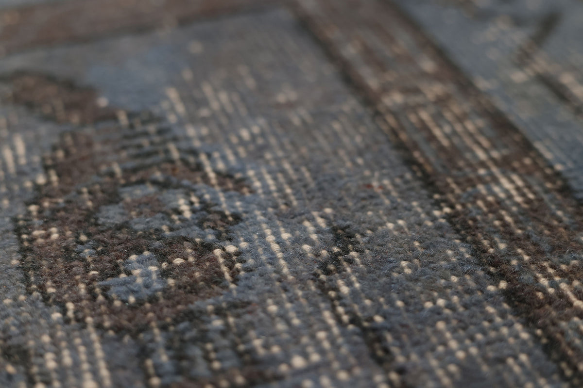 Vintage Isparta Turkish Area Rug 5x8 ft — Gray & Blue Overdyed