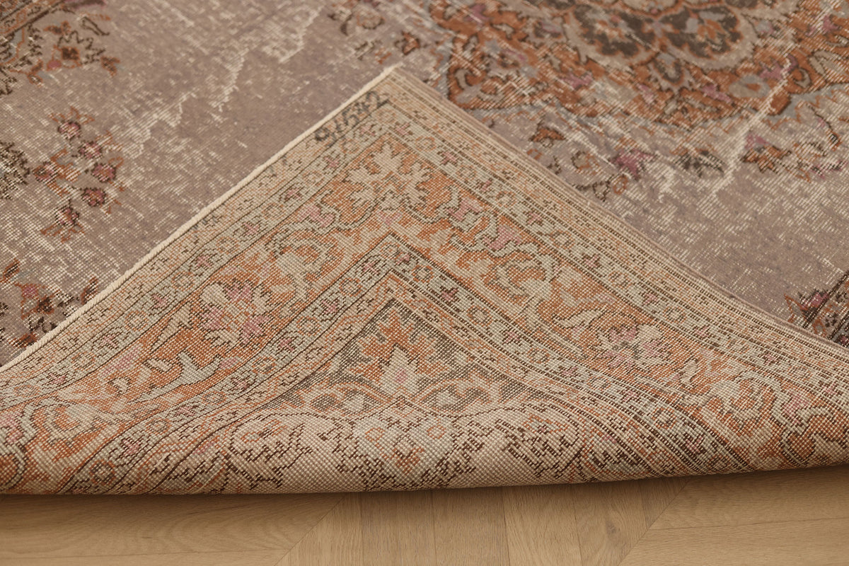 Vintage Isparta Turkish Area Rug 5x8 ft — Beige & Orange Floral