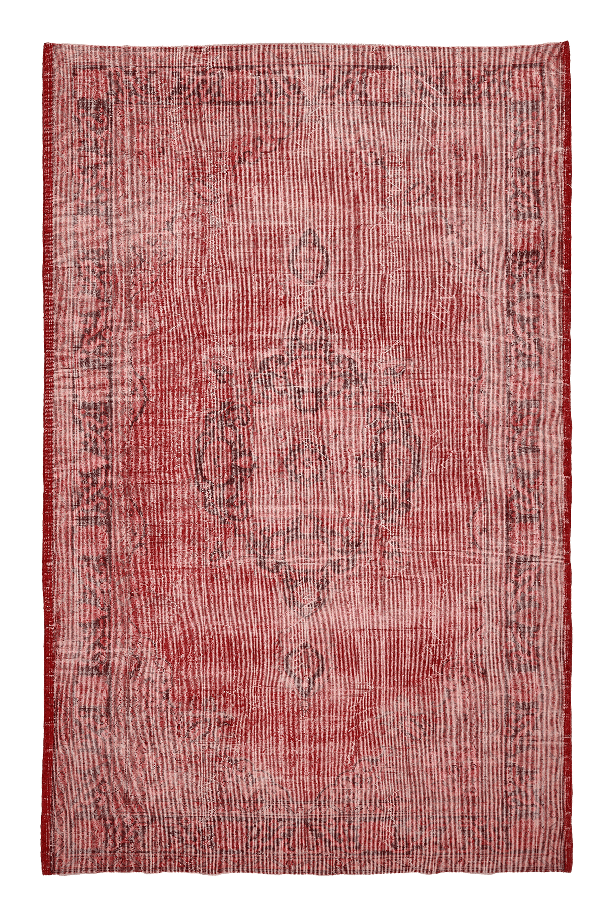 Vintage Isparta Turkish Area Rug 6x9 ft — Red & Gray Overdyed
