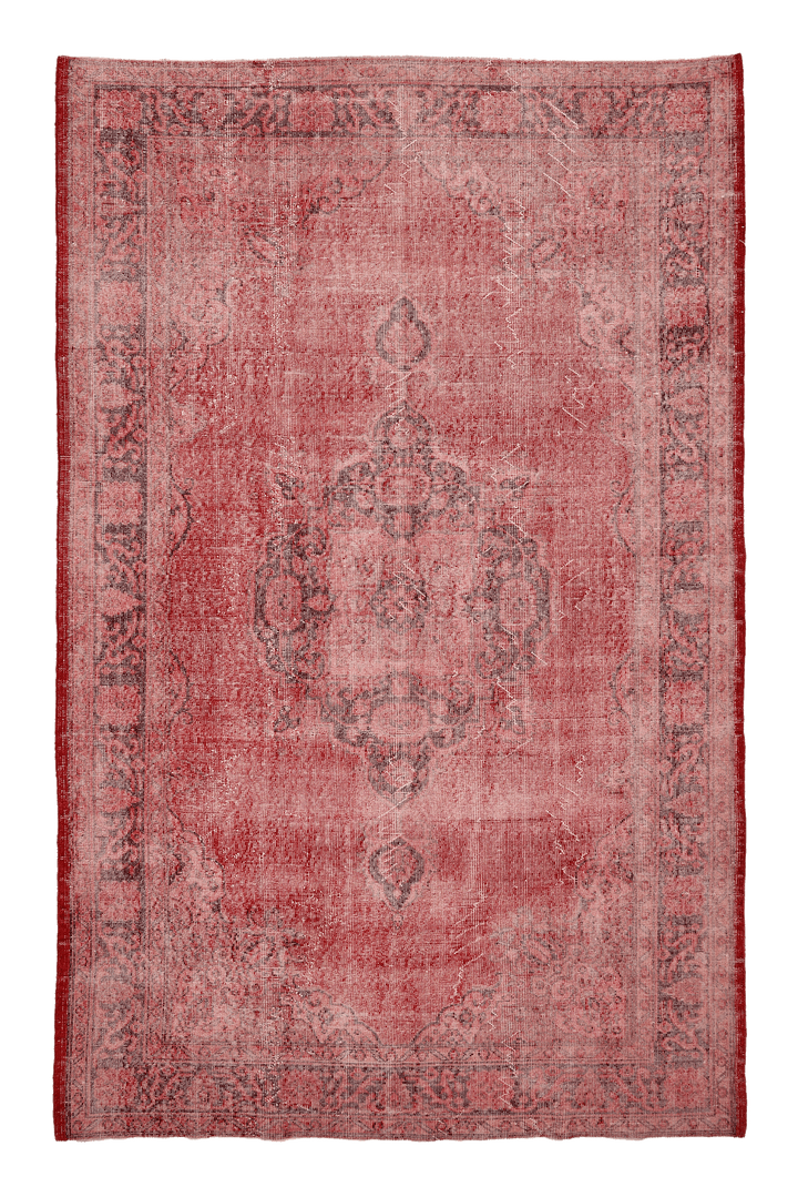 Vintage Isparta Turkish Area Rug 6x9 ft — Red & Gray Overdyed