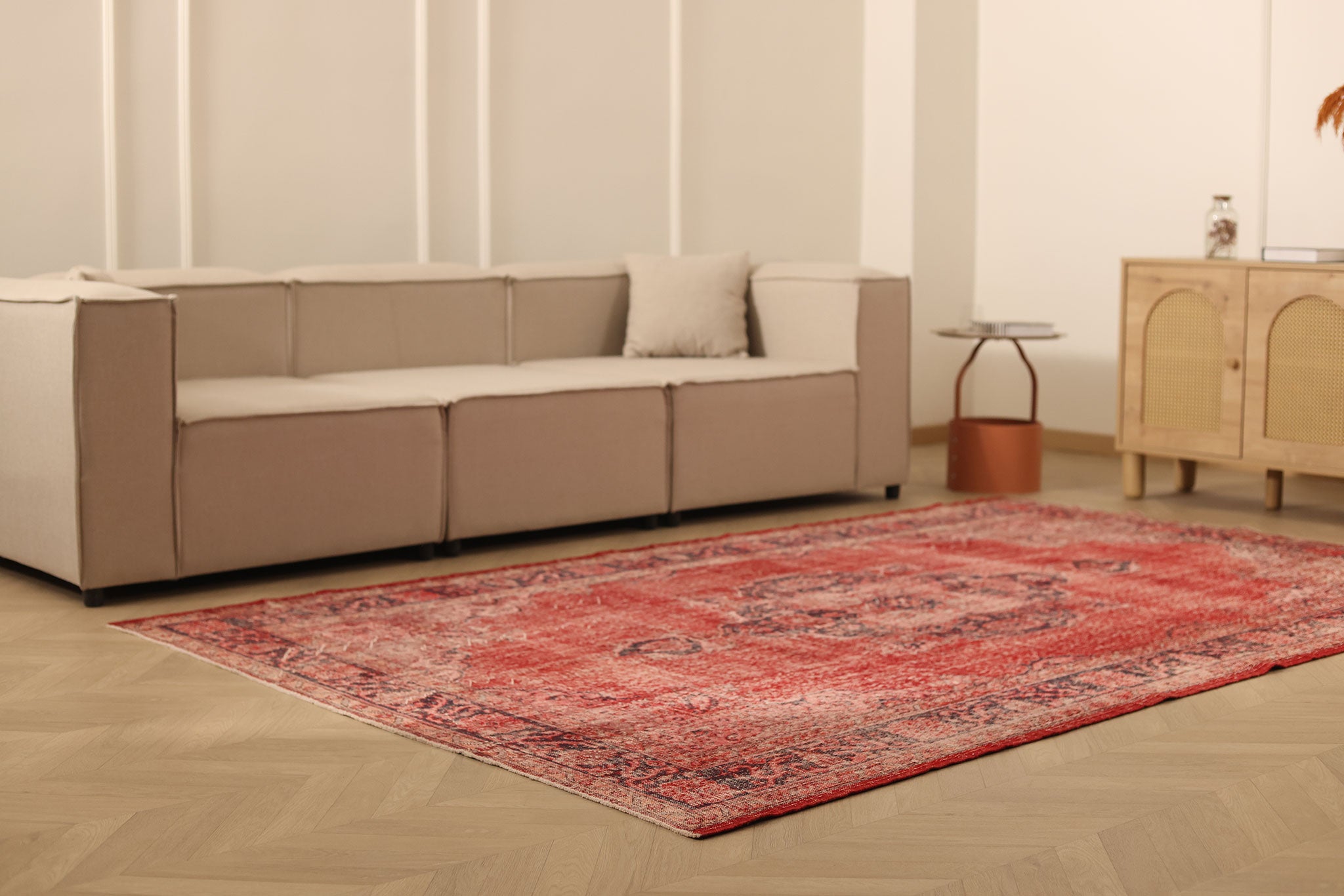 Vintage Isparta Turkish Area Rug 6x9 ft — Red & Gray Overdyed