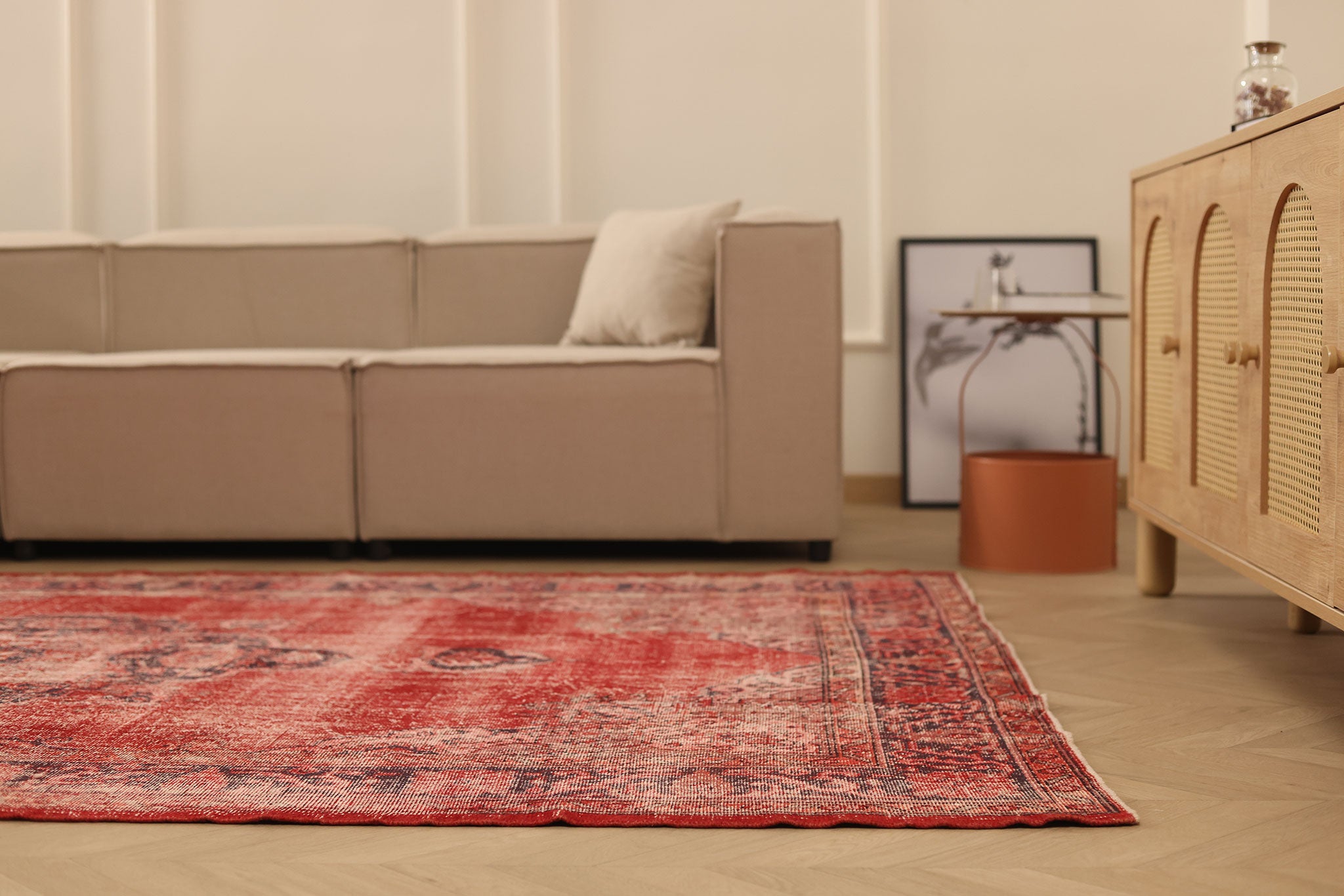 Vintage Isparta Turkish Area Rug 6x9 ft — Red & Gray Overdyed