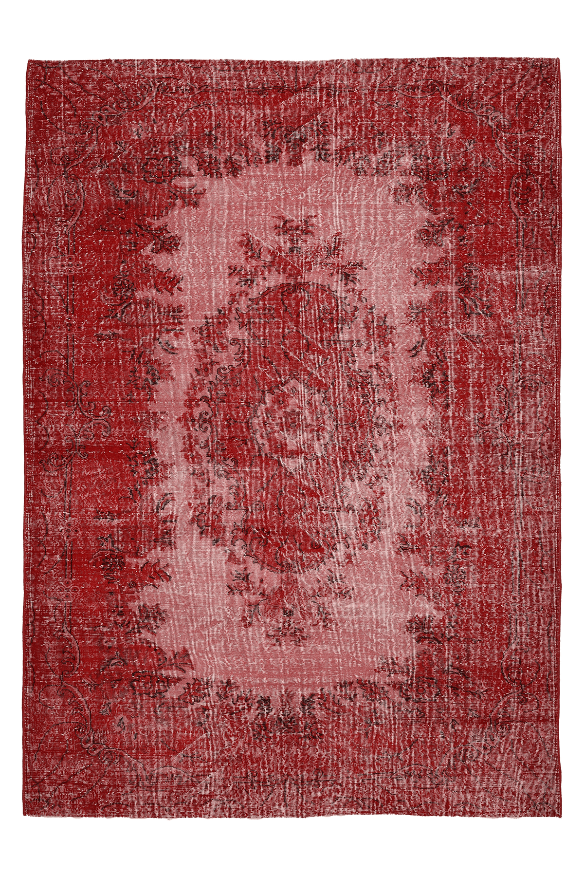 Vintage Isparta Turkish Area Rug 6x9 ft — Red & Pink Overdyed