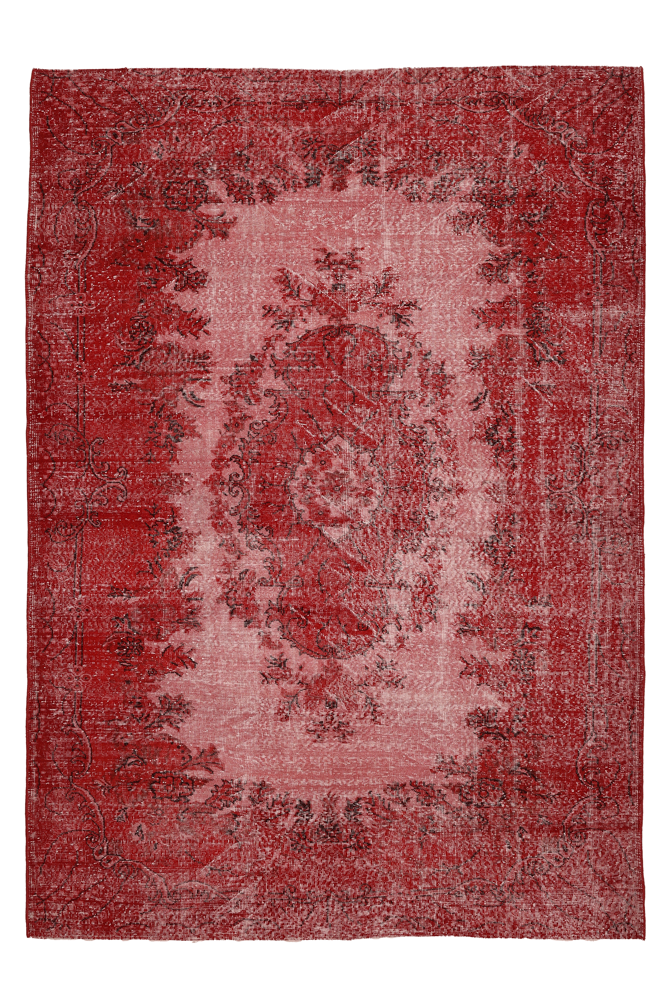 Vintage Isparta Turkish Area Rug 6x9 ft — Red & Pink Overdyed