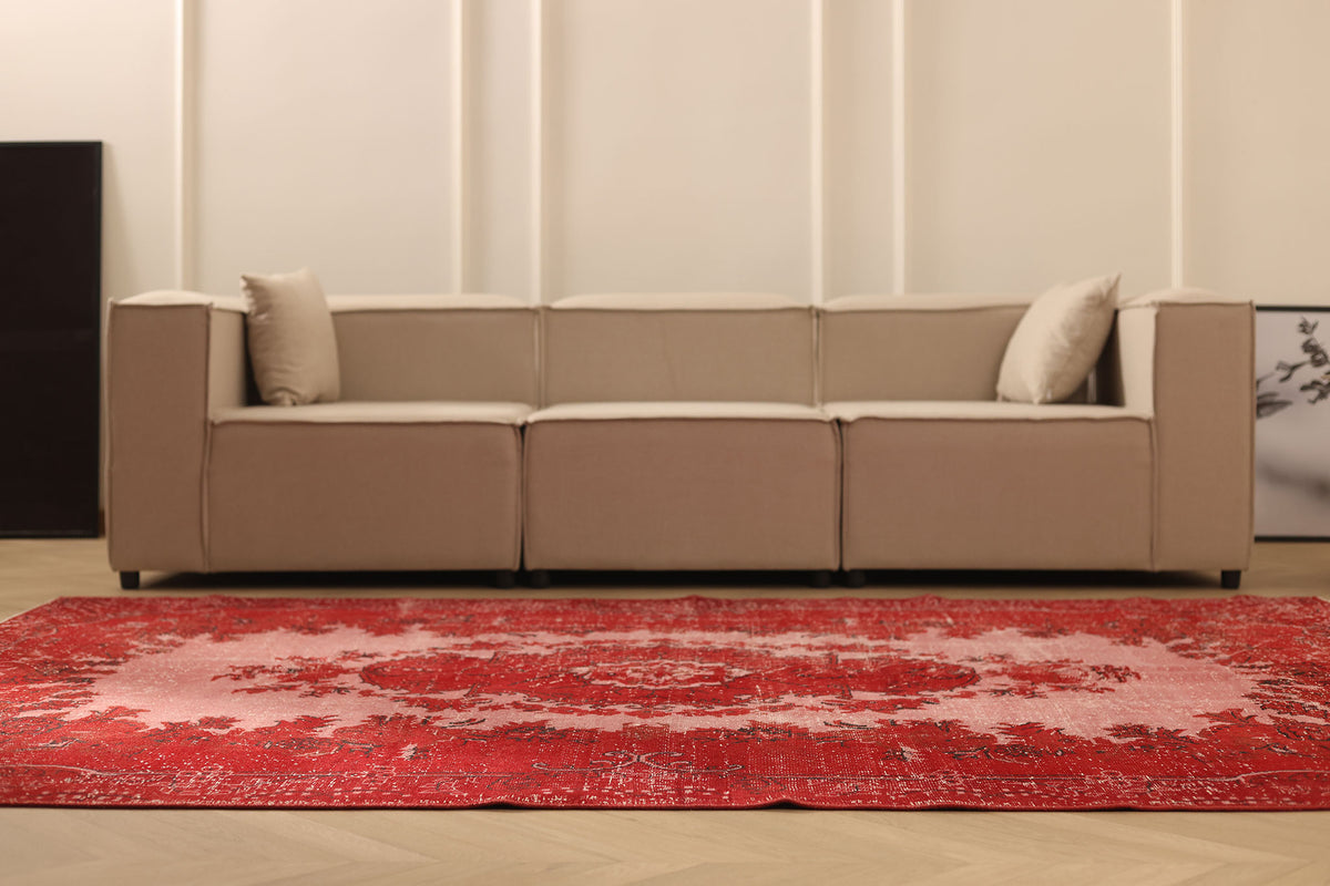 Vintage Isparta Turkish Area Rug 6x9 ft — Red & Pink Overdyed