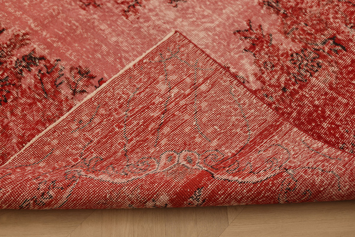Vintage Isparta Turkish Area Rug 6x9 ft — Red & Pink Overdyed