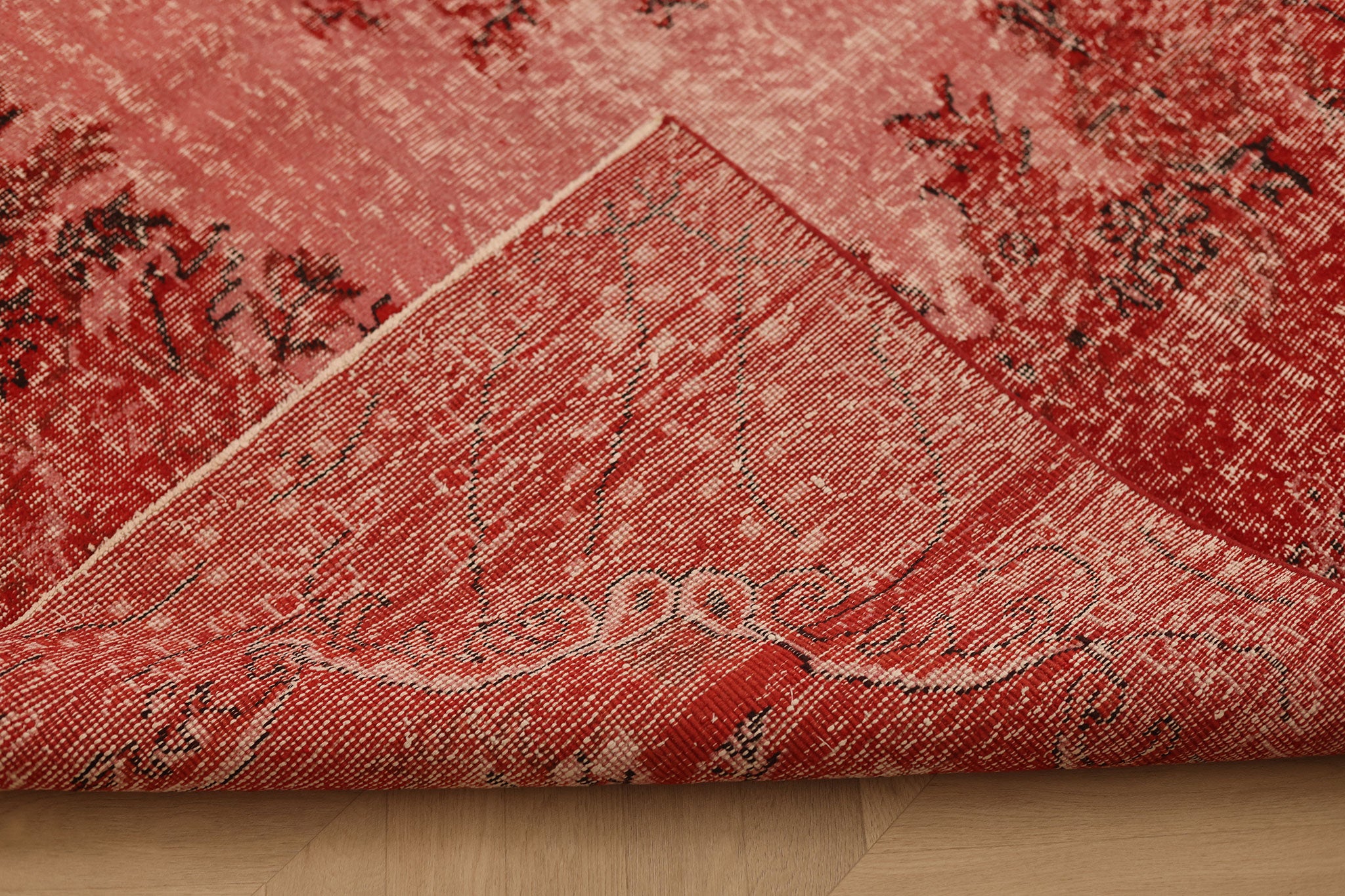 Vintage Isparta Turkish Area Rug 6x9 ft — Red & Pink Overdyed
