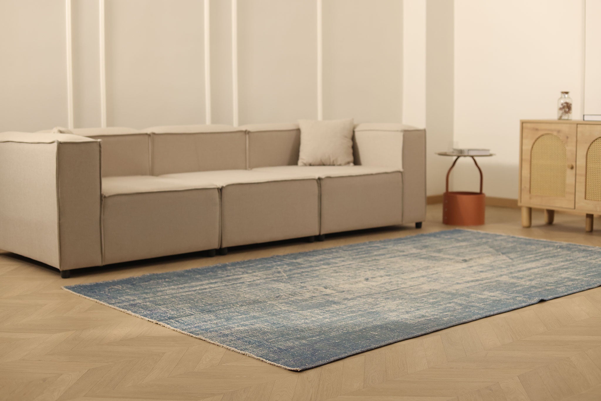 Vintage Manisa Turkish Area Rug 5x9 ft — Blue & Gray minimalist