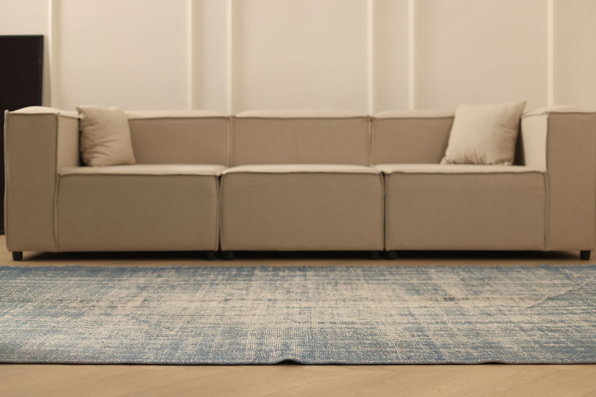 Vintage Manisa Turkish Area Rug 5x9 ft — Blue & Gray minimalist