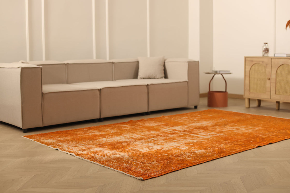 Vintage Manisa Turkish Area Rug 6x9 ft — Orange Overdyed (No. 39567)