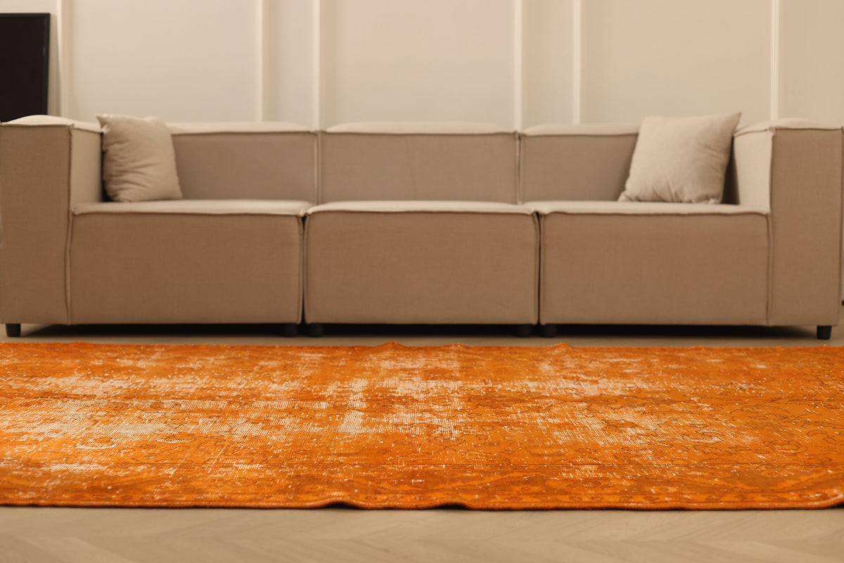 Vintage Manisa Turkish Area Rug 6x9 ft — Orange Overdyed (No. 39567)