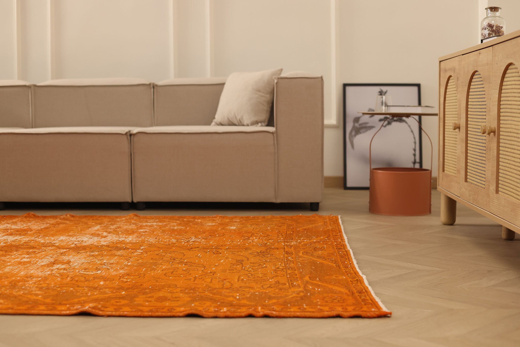 Vintage Manisa Turkish Area Rug 6x9 ft — Orange Overdyed (No. 39567)
