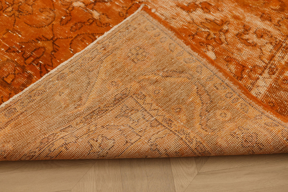 Vintage Manisa Turkish Area Rug 6x9 ft — Orange Overdyed (No. 39567)
