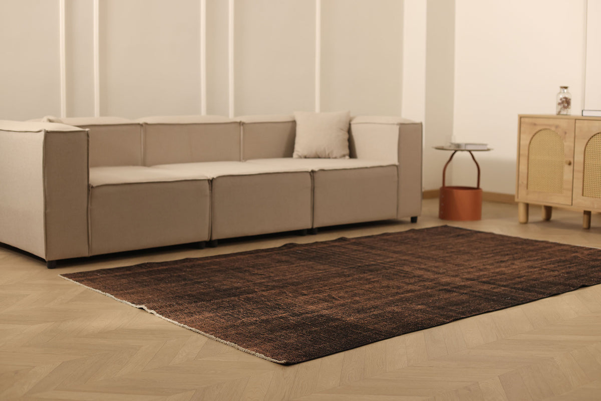 Vintage Manisa Turkish Area Rug 5x9 ft — Brown minimalist