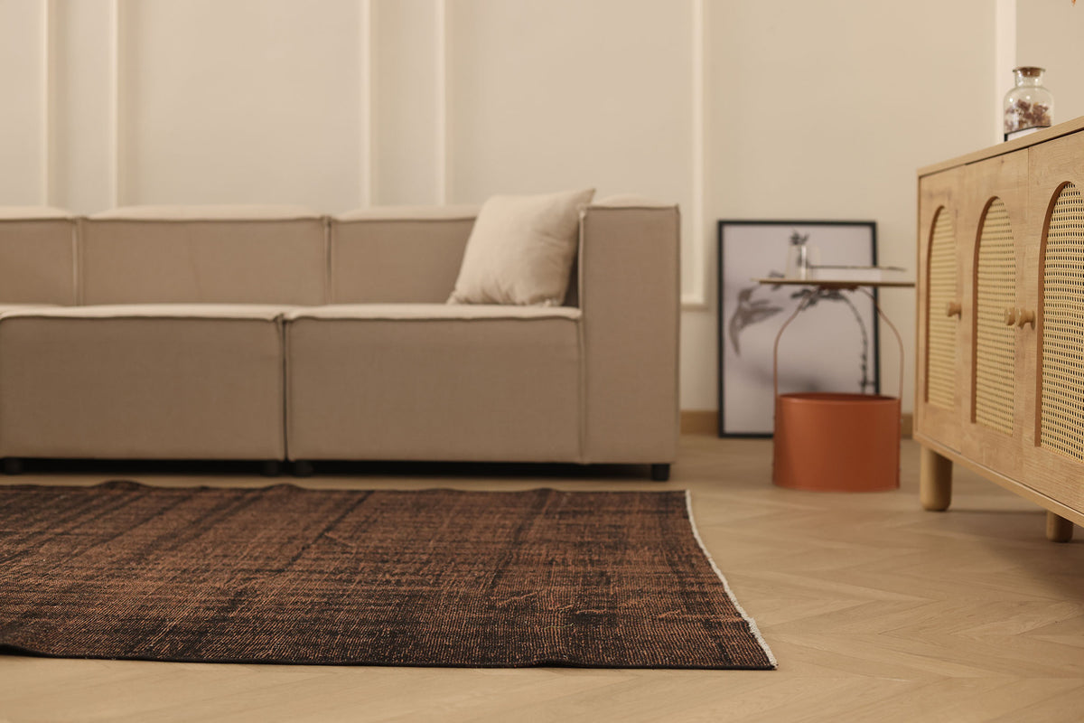 Vintage Manisa Turkish Area Rug 5x9 ft — Brown minimalist