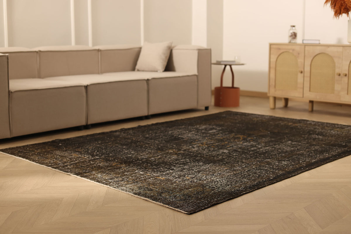 Vintage Isparta Turkish Area Rug 6x9 ft — Gray Overdyed (No. 39569)