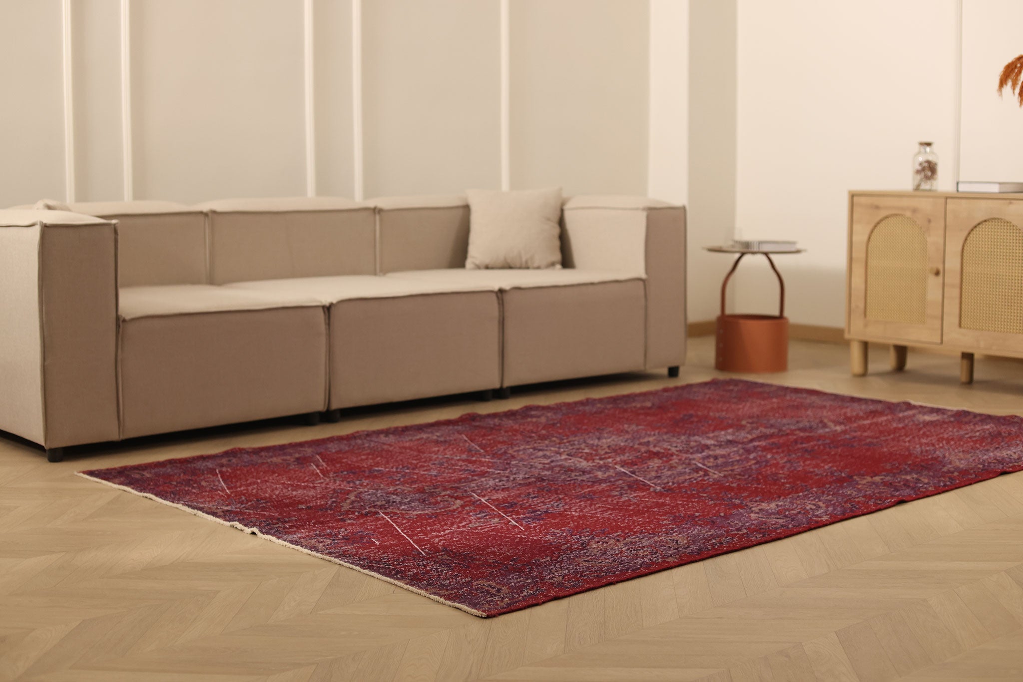 Vintage Isparta Turkish Area Rug 5x9 ft — Red Overdyed (No. 39571)