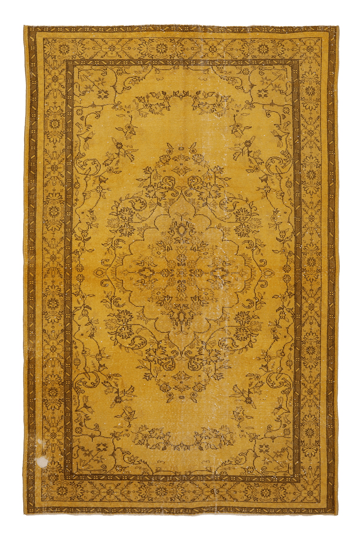 Vintage Isparta Turkish Area Rug 6x9 ft — Yellow & Brown Floral