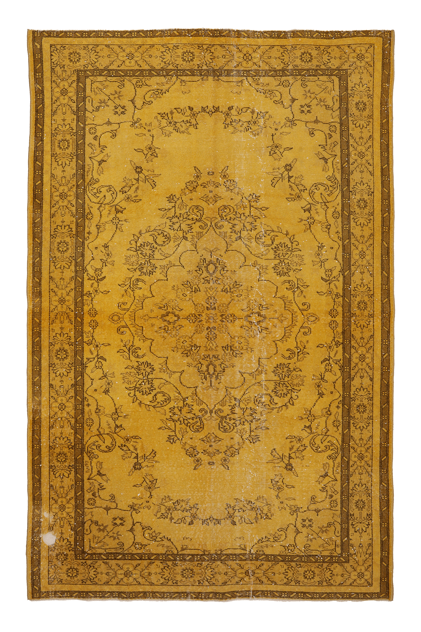 Vintage Isparta Turkish Area Rug 6x9 ft — Yellow & Brown Floral