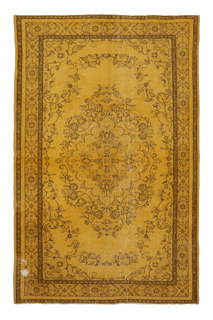Vintage Isparta Turkish Area Rug 6x9 ft — Yellow & Brown Floral