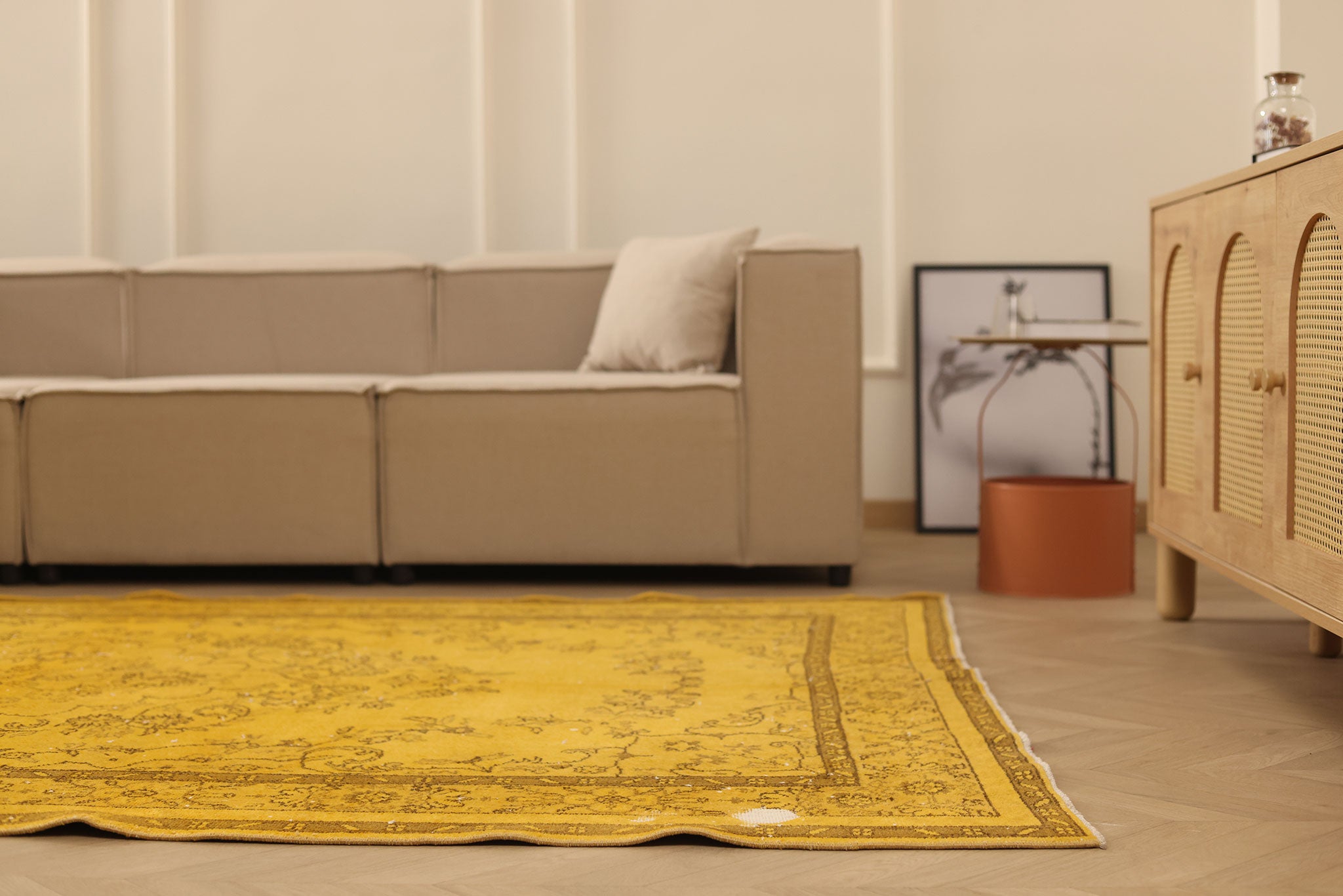 Vintage Isparta Turkish Area Rug 6x9 ft — Yellow & Brown Floral