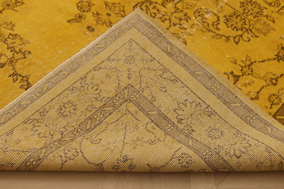 Vintage Isparta Turkish Area Rug 6x9 ft — Yellow & Brown Floral