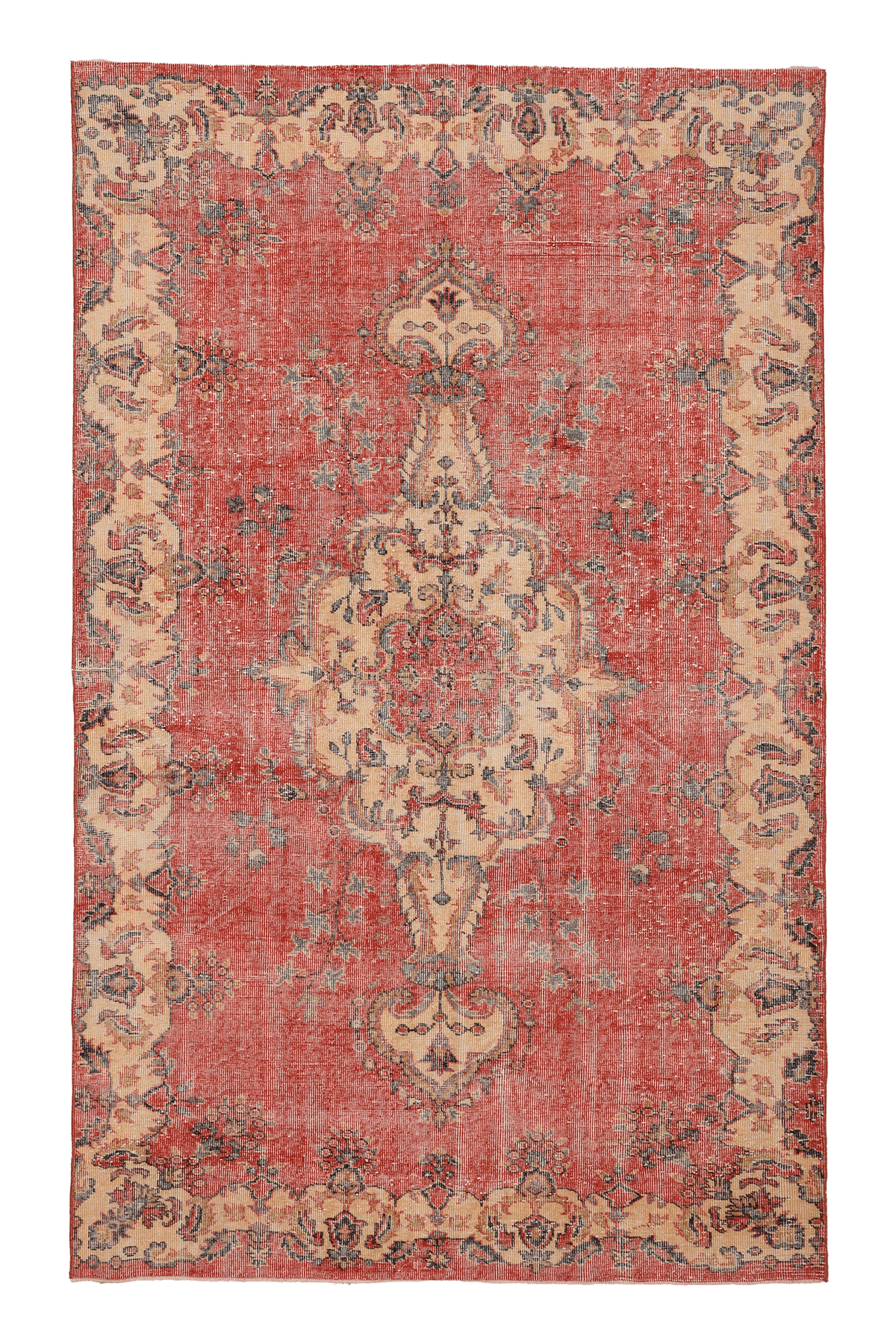 Vintage Isparta Turkish Area Rug 5x9 ft — Red & Beige Floral (No. 39573)