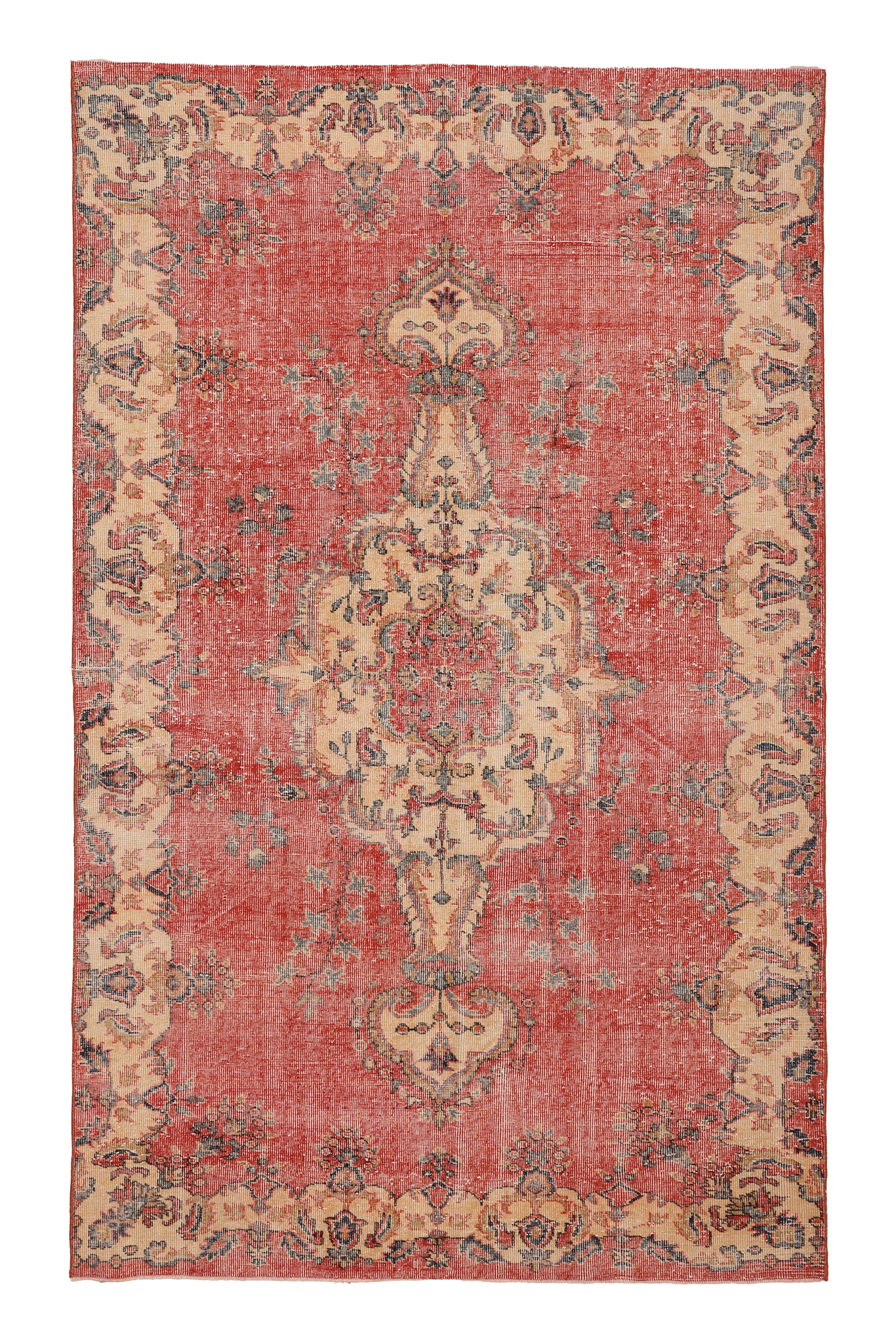 Vintage Isparta Turkish Area Rug 5x9 ft — Red & Beige Floral (No. 39573)
